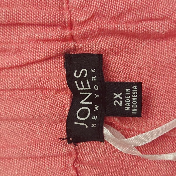 JONES NEW YORK 2X Pink Plus Size Pull On Chambray Linen Capri Pants - Picture 10 of 11